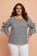 Gingham Bow Ruffle Sleeve Top