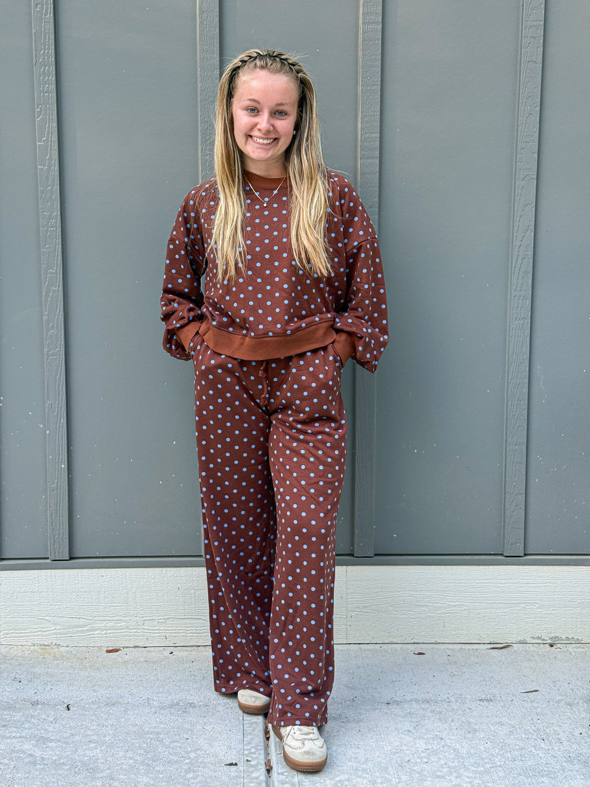 Polka Dot Casual Drawstring Pants Set