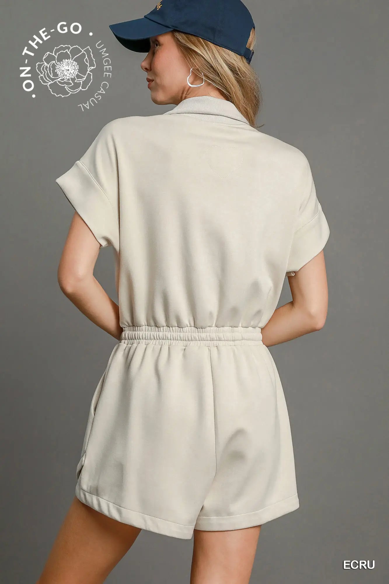 Half Zip Tie Dolman Sleeve Romper
