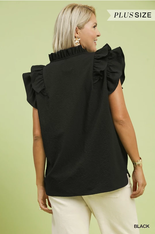 V Neck Ruffle Sleeve Blouse