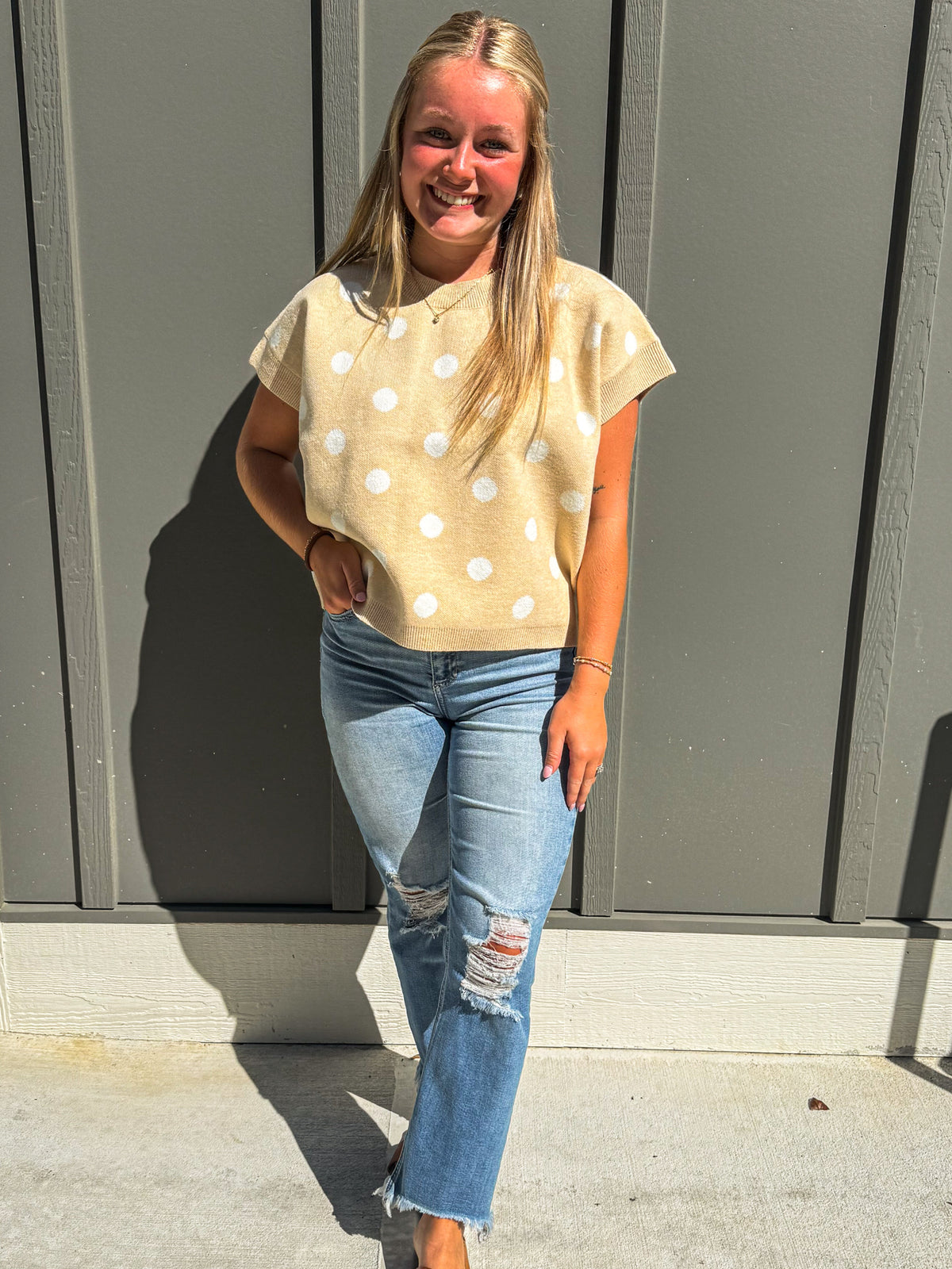Polka Dot Knit Sleeveless Top