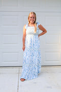 Spring Floral Smocked Tied Straps A-Lined Tier Maxi Dress