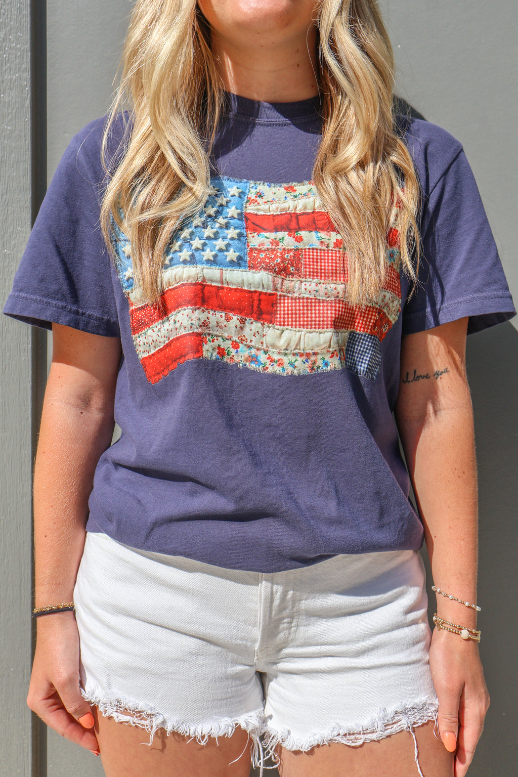 Faux Patchwork USA Flag Tee