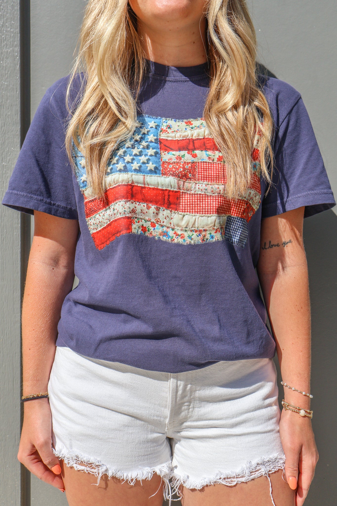 Faux Patchwork USA Flag Tee