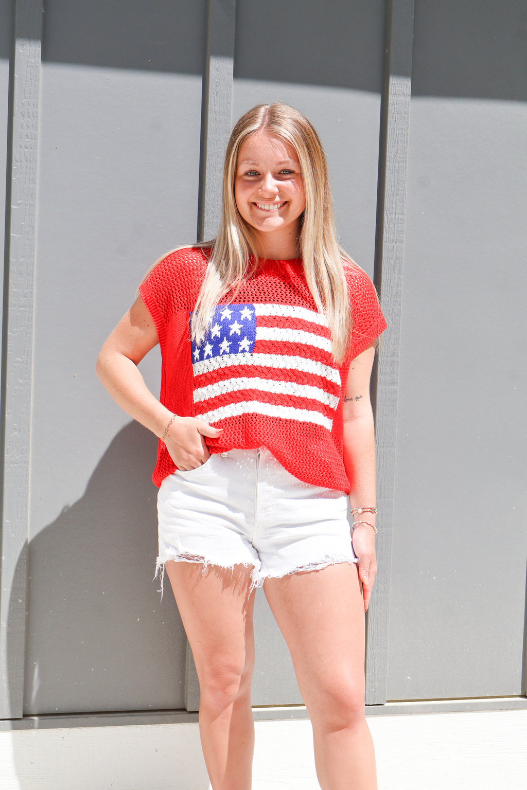Flag Graphic Short Sleeve Sweater