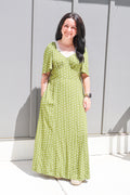 Polka Dot Lacy Neckline Smocked High Waist Maxi Dress