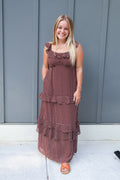 Polka Dot Backless Ruffle Tiered Maxi Dress