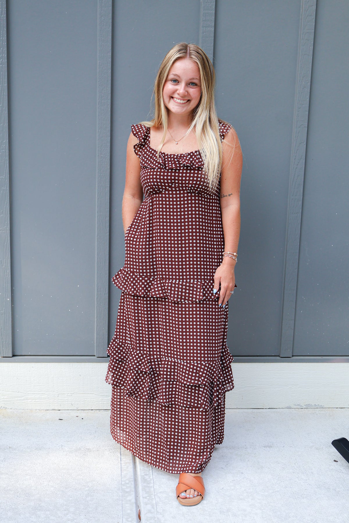 Polka Dot Backless Ruffle Tiered Maxi Dress