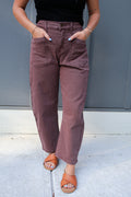 Solid Denim Barrel Leg Jeans