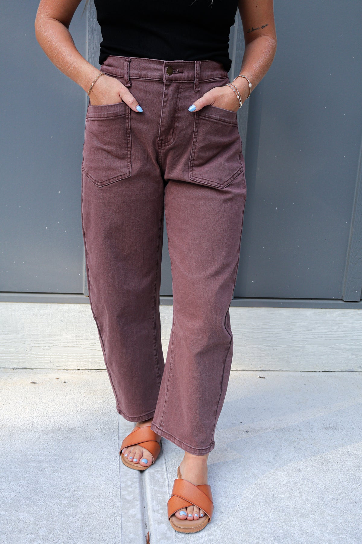 Solid Denim Barrel Leg Jeans