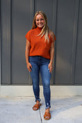 Patch Pocket Ribbed Knit Short Sleeve Sweater